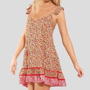 Maaji Coral Floral Ruffle Strap Mini Cover Up Dress S